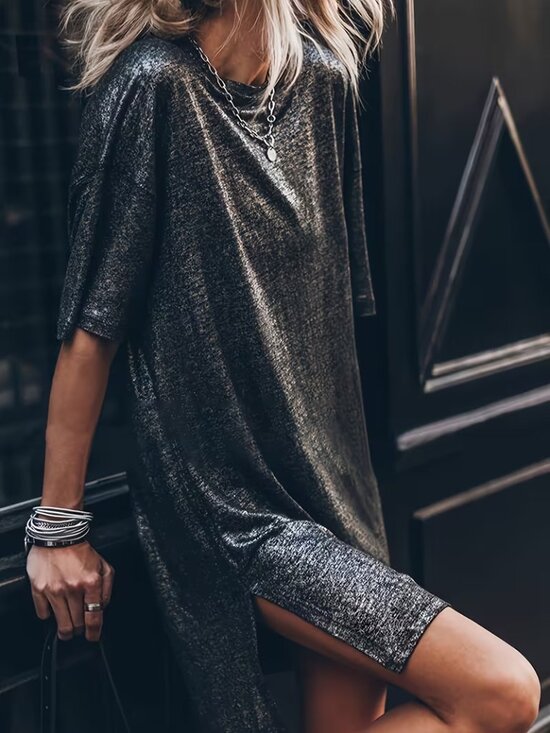 Deep Grey Grunge Streetwear Nian Short Sleeve Mini Dress - Picture 4 of 6